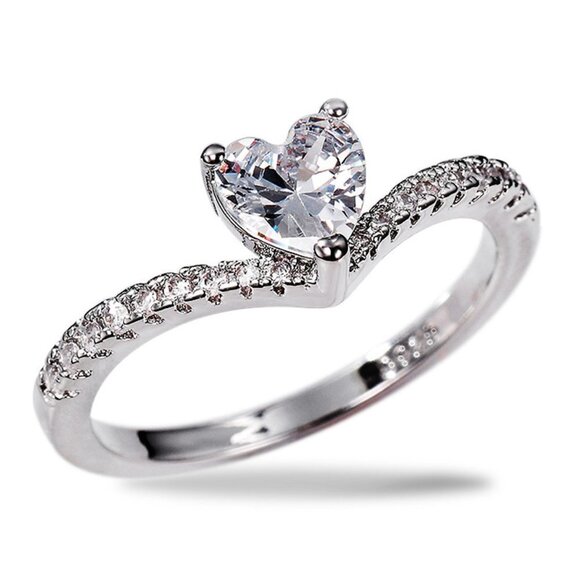 💞Sweet Pure CZ Cubic Twisted Lovely Diamonds Heart Rings for Women,MARR9071 - Picture 1 of 5